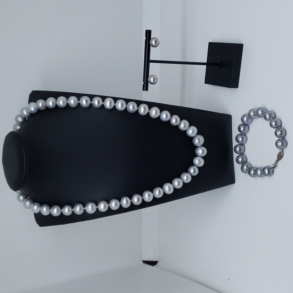 JTV SILVER Cultured Freshwater Pearl Necklace/Bracelet/Earring SET